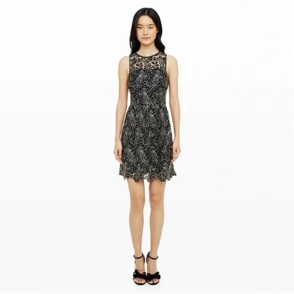 Club Monaco Black Metallic Floral Lace Jayla Dress Size 10
